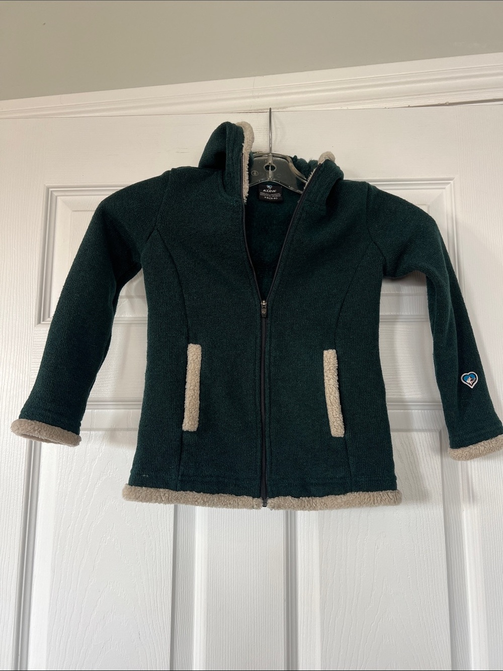 Kuhl Kids Dark Green Fleece Hoodie with Cream Trim